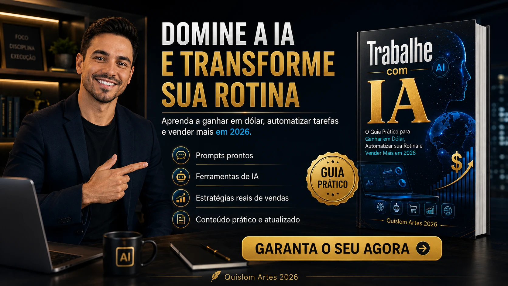 Landing visual do guia Trabalhe com IA